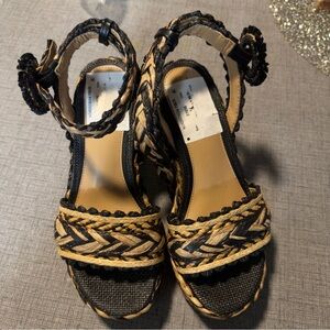 Sam Edelman Black and Natural Braided Wedge Sandals
